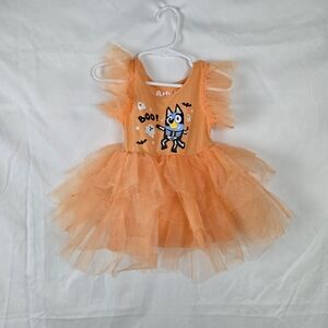 Bluey Girls Orange Skeleton Halloween Ruffle Sleeve Tulle Tutu Skirt Dress 12 Mo